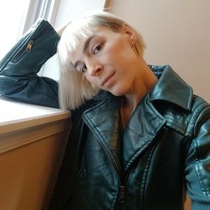 Green vegan leather moto jacket M Steve Madden